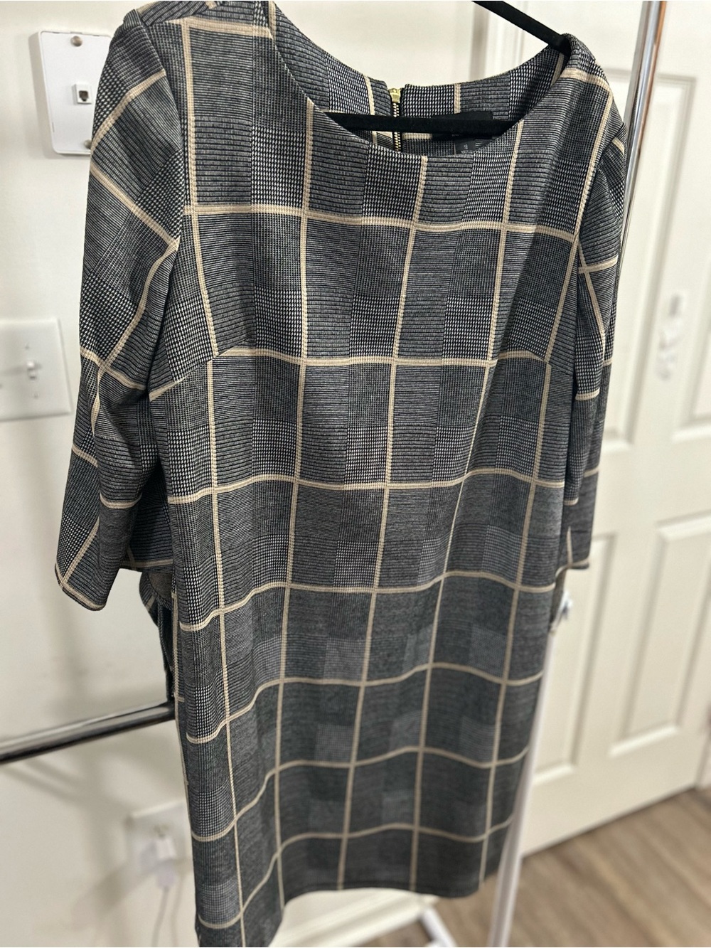 Ronni Nicole Gray Midi Dress with Cream Windowpane
